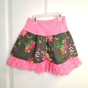 Jelly the Pug Pink and Green Tiered Skirt Lace Floral
